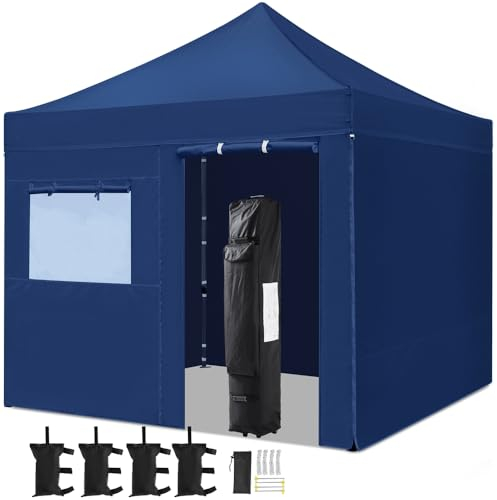 Yaheetech Carpas Plegable 3x3m Pergola Exterior Cenador para Jardin Playa Altura Ajustable de 323-341cm con 4 Laterales Desmontables Azul Marino