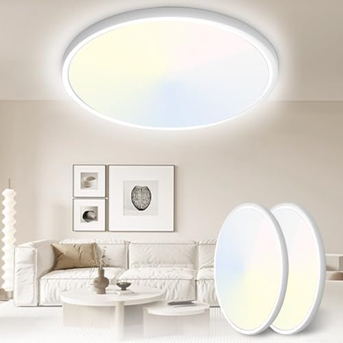 Yexati Pack 2x Plafon LED Techo 24W 3200LM, IP54 Lampara Techo 6000K/4000K/3000K Delgada Plafón Luz Led Redondo Lámpara Panel para Baño Dormitorio Cocina Salon Comedor Pasillo Ø300*25mm