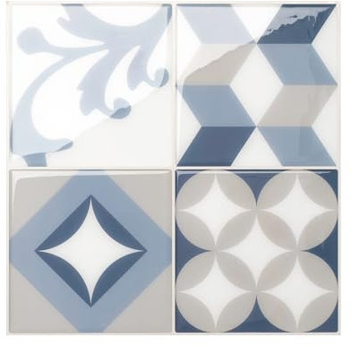 Smart Tiles Credence Adhesive pour Cuisine - Vintage Bleu/Gris, Carrelage Adhesif Mural salle de bain 3D, 5 Stickers Muraux (22.86x22.86 cm), Autocollant Carreaux Adhesif fabriqué au Canada