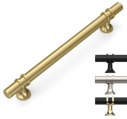 9Build 10 Pack Gold Kitchen Cupboard Handles - 160mm Zinc Alloy Brushed Gold Cabinet Handles for Doors and Drawers