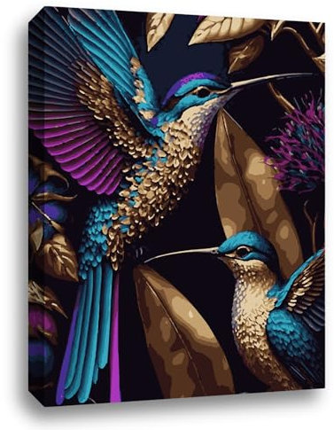 Tonia Art - Colibri - Peinture par numéros premium - Toile sur châssis large avec peintures métallisées - Cadeau créatif et décoration murale - 40x50cm