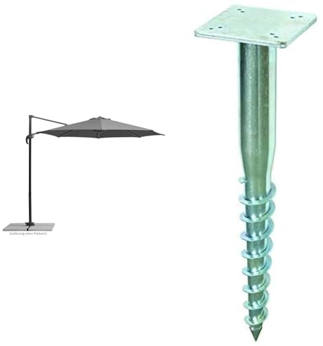 Schneider Sonnenschirm Rhodos Junior, anthrazit, 300 cm rund, 760-15, Gestell Alu/Stahl, Bespannung Polyester, 17.2 kg & Universal-Bodendübel für Ampelschirme, 897-55, zum Eindrehen, 6.5 kg
