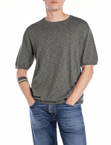 Replay Maglione da Uomo a Maniche Corte Regular Fit, 810 Pistacchio, XS