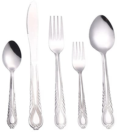 Ensemble de couverts, ensemble de couverts en acier inoxydable, plastique transparent, ensemble de cuillères, couteaux et fourchettes, ensemble de 50