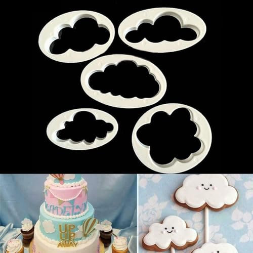 3D Gedruckt Wolke Form Fondant Ausstecher Set für Kuchen Dekoration 5 Stück