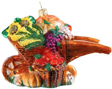 Holyart Ornamento Natale Vetro soffiato carriola Raccolto Altezza 12 cm