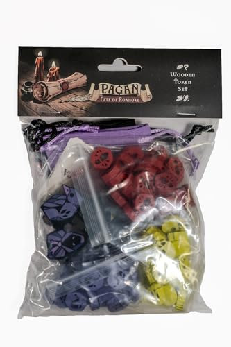 Capstone Games Pagan: Schicksal von Roanoke – Holzspielstein-Set, 125 bemalte Spielsteine und 3 benutzerdefinierte Siebdruck-Tuchbeutel