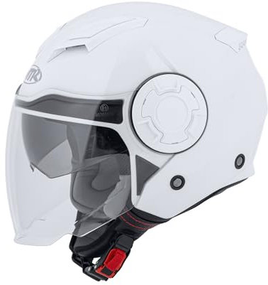 MTR Demi-Jet 5 Evo Jethelm mit Visier und Sonnenblende, ECE Zertifiziert, Herren & Damen, L, Leichter Motorradhelm mit Visier, Jethelm mit Sonnenblende in Weiß Uni