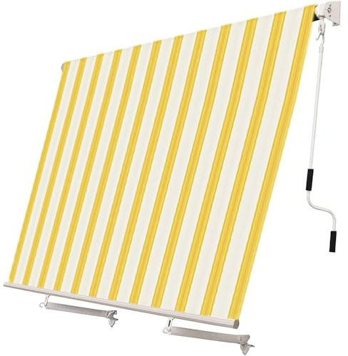 Paluplus Tenda da Sole a Caduta, Misura 301x251 cm, Senza Cassone con braccio avvolgibile e Braccetti Fermatenda, Telo Resistente 280 g/m², per Balcone e Terrazzo -3902F (Giallo e Bianco)