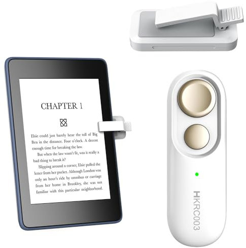 Hogance Mando a Distancia RF Universal Pasapáginas para Kindles eReaders,Turner de Página Inalámbrica para iPad Tabletas Lectura de eBooks,Accesorios para la Lectura de Kindles,HKRC003,Blanco+Champaña