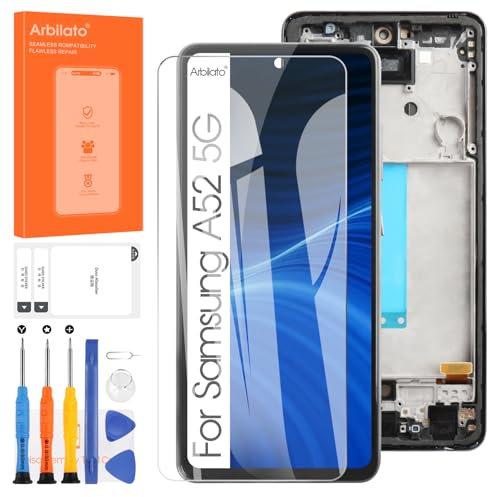 Arbilato Écran LCD pour Samsung Galaxy A52 5G A526B Écran Remplacement Numériseur Tactile Panneau Assemblé De Réparation avec Outils(Noir avec Cadre)