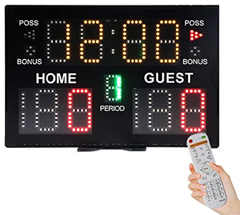LED-Anzeigetafel für Basketball Tennis Volleyball Boxen Judo, mit kabelloser Fernbedienung, helles Display, Timer-/Punkteanzeige, Periode Poss und Bonus (EU-Stecker)