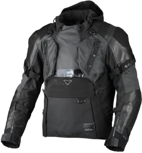 Macna Tryton NightEye wasserdichte Motorrad Leder-/Textiljacke, schwarz, 2XL | Wasserdicht