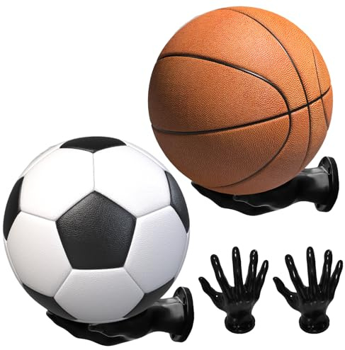WIYETY Soporte de pared de mano para pelotas: 2 unidades de estantes de almacenamiento de baloncesto en forma de palmera, soporte para pelotas de pared, soporte para pelotas de pared