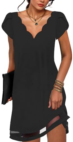 ABYOVRT Robe Femme Ete Manches Courtes Décontractée Col en V Mini Longue Tunique Robe,S-XXL