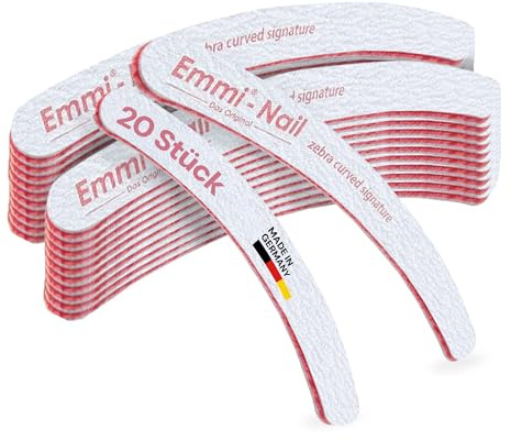 Emmi-Nail Ergonomicfeile Zebra Curved Signature 100/180 – 20er Pack, Profi Nagelfeilen ergonomisch, gebogen, gelenkschonend, flexibler Kern & langlebig - ideal für Gel, Acryl & UV-Gel - Silbergrau