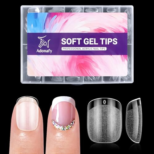 Adonafy Short Square Nail Tips: 504 Pcs Half Matte Full Cover Nail Tips for Beginners - Pre-Shaped Soft Acrylic Nails Tips for Home Salon Manicure Nail Art - 12 Sizes