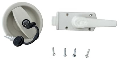 XENPER®Cerradura caravana con tirador redondo blanco cerradura caravana blanca a elegir lado derecho o izquierdo recambio cerradura caravana (CERRADURA DERECHA)