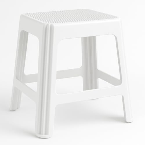 Tomaino - Sgabello in plastica antiscivolo multiuso - Sgabellino da bagno basso bianco per bambini - comodo poggiapiedi anziani - gradino da camper (ALTO 42 cm)