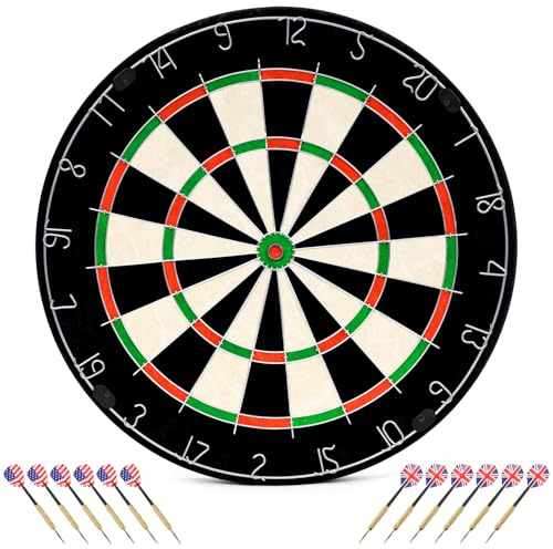 Dartscheibe mit Pfeilen, 18 Zoll Steeldart Set mit 12 Dartpfeilen, klassisches Dartboard mit drehbarem Zahlenring für Erwachsene, Anfänger, Zuhause, Bar und Training