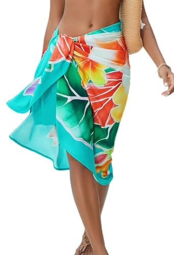 Pareo Femme Maillot de Bain Cache-Maillot de Plage Fendu, Jupe Portefeuille Imprimée pour Bikini Maillot de Bain, Vacances d’Été et Soirée