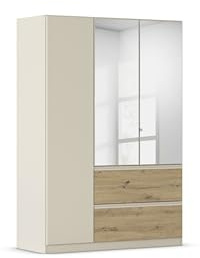 Rauch Möbel Costa, Kleiderschrank, Farbe Beige/Eiche Artisan, Breite 136 cm | Schrank, 3-türig, Spiegel, 2 Schubladen, Push-to-open, Zubehör Basic, für Schlafzimmer, Kinderzimmer, Babyzimmer, Garderobe