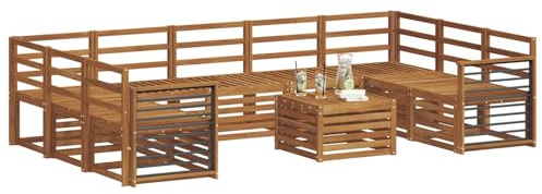 vidaXL Sofagarnituren 10 pcs Natur Massivholz Akazie, Moderner Garten-Sofa, robuster Sitzbereich, stilvolle Lounge-Möbel für entspannte Terrasse