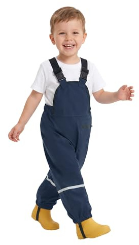 Volunboy Pantaloni Impermeabile Bambini 1-5 Anni, Leggeri, Regolabile, Pantaloni Fango, Salopette Antipioggia(Taglia 100,2-3 Anni,Blu Navy)