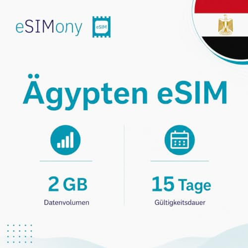 Ägypten eSIM Datenplan - Prepaid Internet für Ägypten Reisen – 5G/LTE – Sofort aktivierbar – Kein Roaming – Für iPhone & Android (2 GB / 15 Tage)