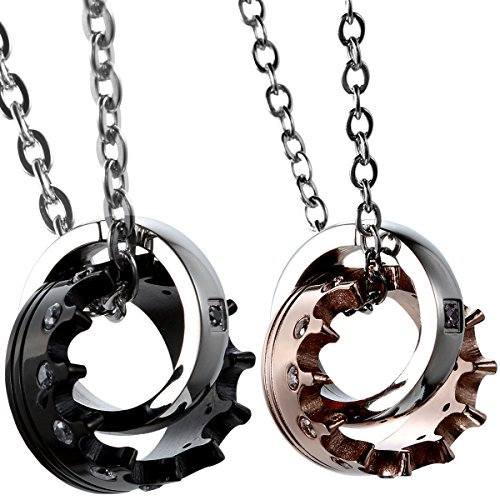 OIDEA Paar Halskette Wickelring mit Krone: 2 Stück Kette aus Edelstahl mit Krone Ring Anhänger mit Zirkonia Schmuck Geschenk für Paare Pärchen Partner Schwarz Rosegold