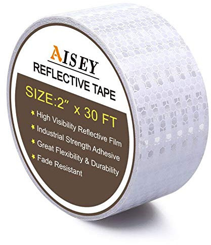 AISEY 2 X 30ft Reflective Tape White Outdoor High Vis Conspicuity Safety Tape, Reflector Tape Trailer Waterproof