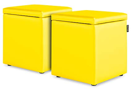 Happers 2er-Set Hocker mit Stauraum aus Kunstleder Gelb für das Wohnzimmer oder Schlafzimmer