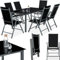 TecTake® Conjunto Muebles Jardín Exterior 7 Piezas, Mesa y Sillas Terraza con Estructura de Aluminio, Sillas Plegables y Reclinables, Impermeables, Vidrio de Seguridad, Tela Transpirable - Antracita