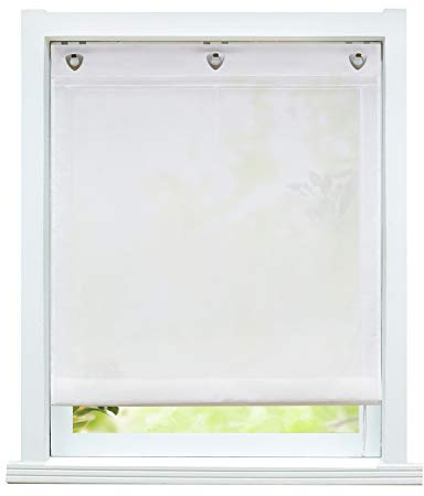 ESLIR Raffrollo ohne Bohren Raffgardine mit Ösen Gardinen Küche mit U-Haken Ösenrollo Transparent Modern Weiß Uni BxH 120x140cm 1 Stück