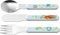 HABA 1305695001 - Cubertería infantil de acero inoxidable con asas de plástico ABS, juego de 3 piezas, tenedor, cuchillo y cuchara, apto para lavavajillas