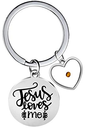 Edelstahl Faith Cross Schlüsselbund & Jesus liebt Mich Christian Keyring Senfkorn Charms Religiöser Schmuck Y1011 (Jesus liebt Mich)