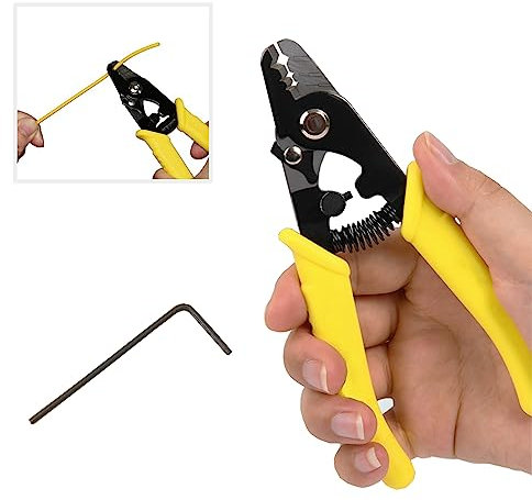 groword Pince à dénuder à fibre optique de 15,2 cm à 3 trous, coupe-fil de précision pour installateurs et électriciens, dénudeur de fibre de câble avec petite clé de réglage