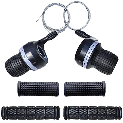 1 paire de poignées Twist Grip Gear Shifters 3 x 7 vitesses DIP compatibles avec Shimano Bike et 1 paire de poignées de guidon de vélo en caoutchouc antidérapant