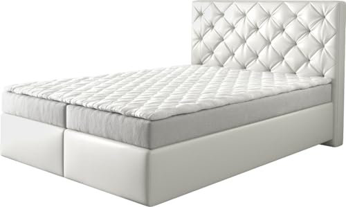 DELIFE Boxspringbett Dream-Great Kunstleder Weiß 140x200 cm mit Matratze und Topper