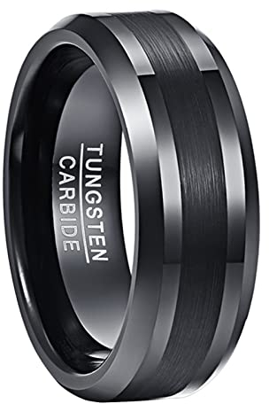 NUNCAD Ring Schwarz Herren/Damen 8mm Matt Gebürstet aus Wolfram, Fashion Ring Unisex für Lifestyle, Geschenk und Alltag, Größe 63.4