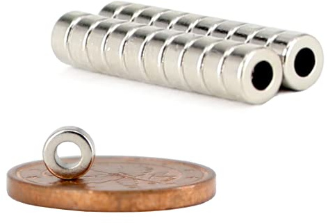 Neodym Magnet Ringmagnete - Magnet Mit Loch Bohrung 2mm - Runder Ring Magnet 4mm x 2mm Scheiben Magnete Stark - Flach Rund - Magnetring Stark [10 Stück]
