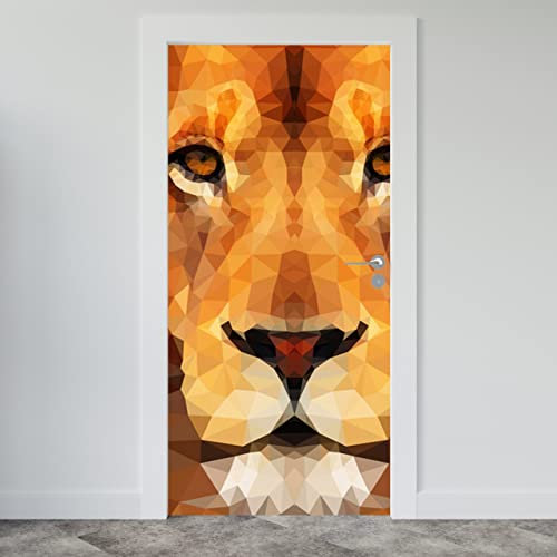 Estika Türtapete selbstklebend - Geometrischer Löwe - 95x205 cm - Einem Bogen Türposter, Abstrakt tiere Türaufkleber, Aufkleber PVC Folie, Klebefolie für türen, Tür tattoo, Modern decoration