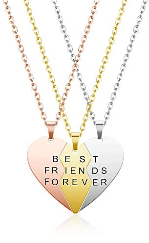 PiercingJak Freundschaftsketten für 3 Beste Freunde Herz Puzzle-Anhänger Edelstahl Liebe Freundschaft Halsketten BFF Geschenk, Motiv Best Friends Forever
