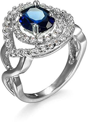 Banemi Ring Vintage Damen, Modeschmuck Ring Damen Versilberter Blau Zirkonia Oval Damen Verlobungsring Größe 52 (16.6)