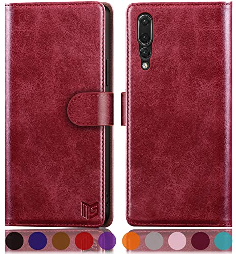 SUANPOT [RFID Schutz für Huawei P20 Pro Hülle PU Leder Handyhülle Lederhülle Klapphülle Kartenfach Flip Cover für Huawei P20 Pro Handy hülle Leather Wallet Phone Case rot