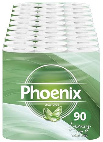 Phoenix Toilet Rolls – 90 Pack | 3 Ply Aloe Vera Scented Toilet Paper | Bulk Buy, Soft, Quilted, Sustainably Sourced, Eco- Friendly Luxury Bathroom Tissue