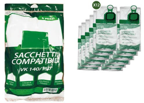 GE.RA 12 SACCHETTI COMPATIBILI PER VORWERK FOLLETTO VK140 150 (NO VK 200 220S 135 131)