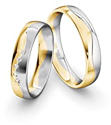 JC Trauringe Gold 585 Gold Paarpreis Poliert I Partnerringe Bicolor mit Gravur in edler Schatulle I 2 Hochzeitsringe Herrenring ohne & Damenring mit Zirkoniasteine I ICT62