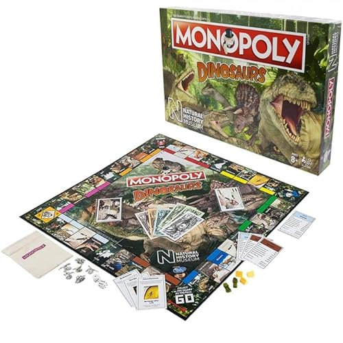 Natural History Museum Monopoly Dinosaurs Game Age 8+ – 2-6 Player Family Board Games – Learn With Fun – Easy To Play Dinosaur Board Game – Monopoly Board Game For All