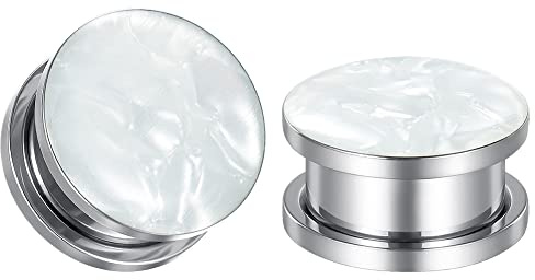 TBOSEN 1 Paar Edelstahl Intarsien Weißem Naturstein im Einfachen Stil Schraubohren Tunnel Gauges Expander Piercing Modisches Geschenk 2g-1Zoll in 6mm-25mm
